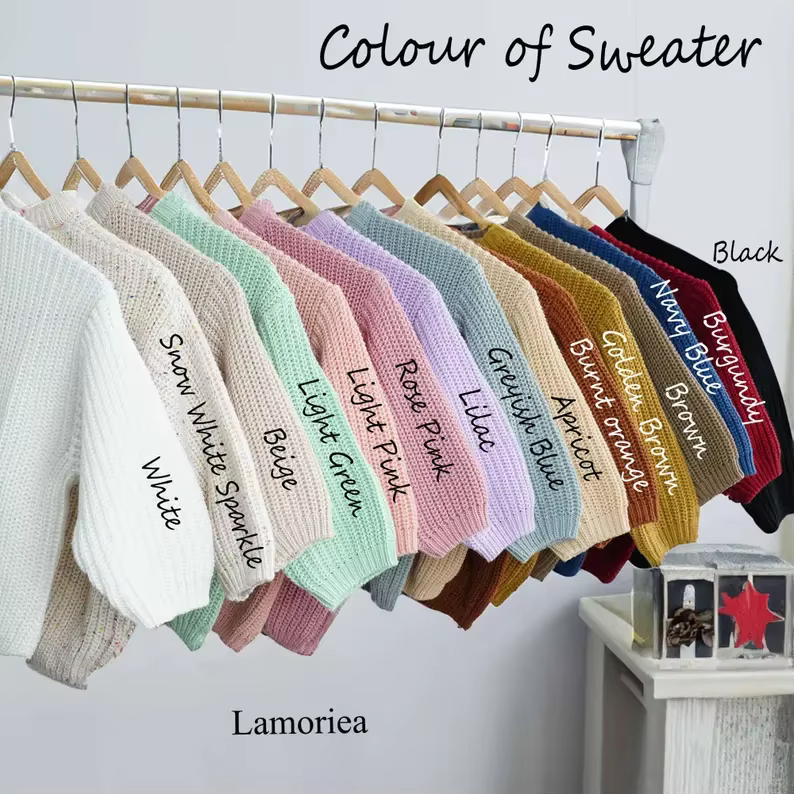 Pulls personnalisés avec nom brodé à la main pour enfants, pull en tricot pour bébé, monogramme personnalisé, cadeau de Noël, cadeau d'anniversaire