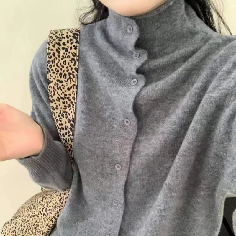 Pull à col haut doux et chaud 100% laine pour femme