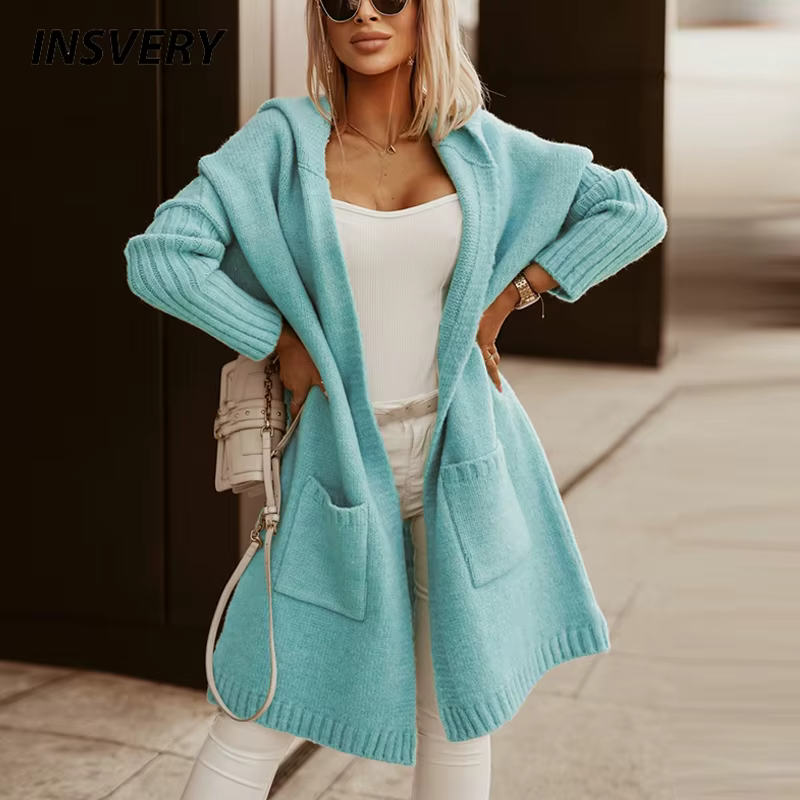Cardigan à Capuche Long et Élégant pour Femme