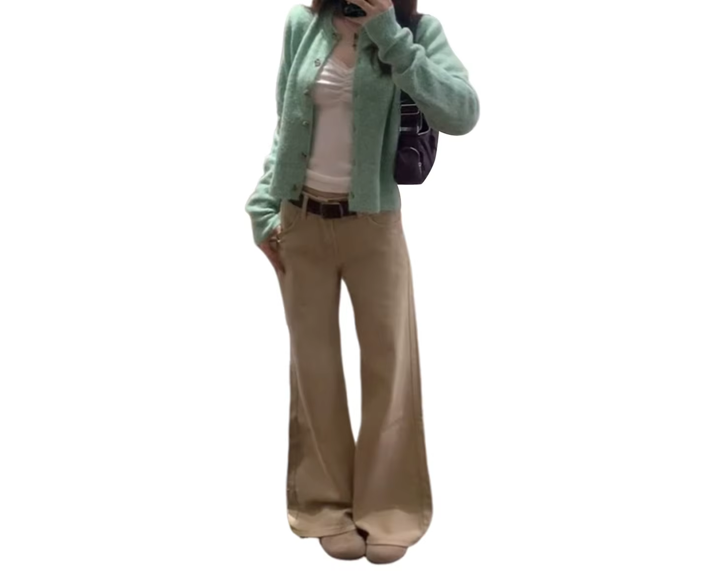 Tempérament: vert menthe bord roulé Cardigan pull veste femme printemps et automne haut début
