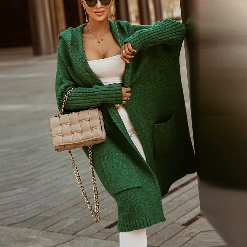 Cardigan à Capuche Long et Élégant pour Femme