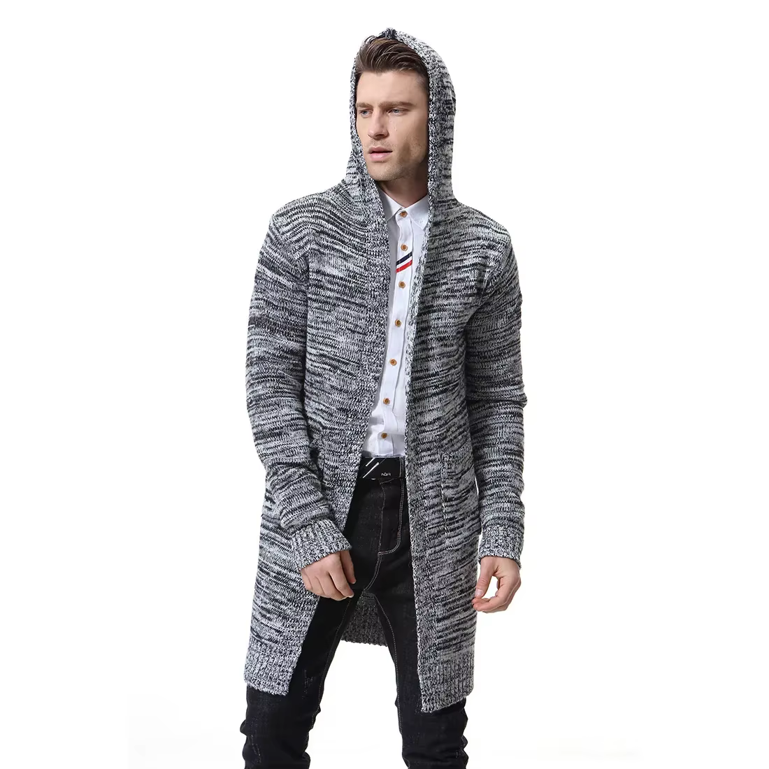 Cardigan à Capuche pour Homme, Manteau Long