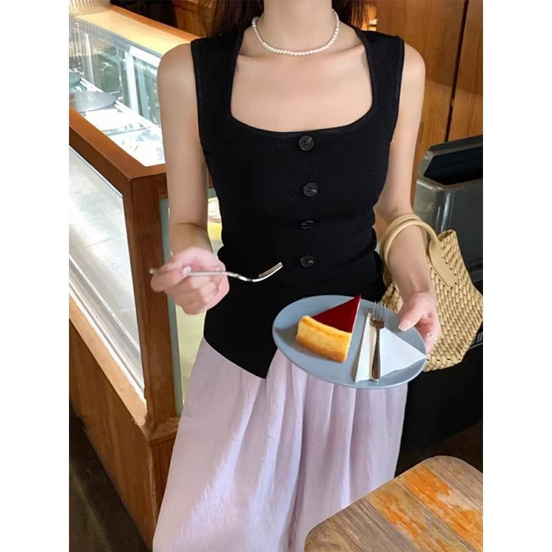 Gilet tricoté Sexy à col carré pour femmes