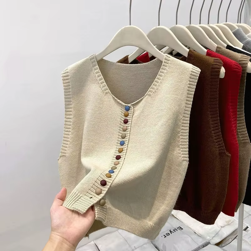 Gilet pull sans manches en tricot doux pour femme