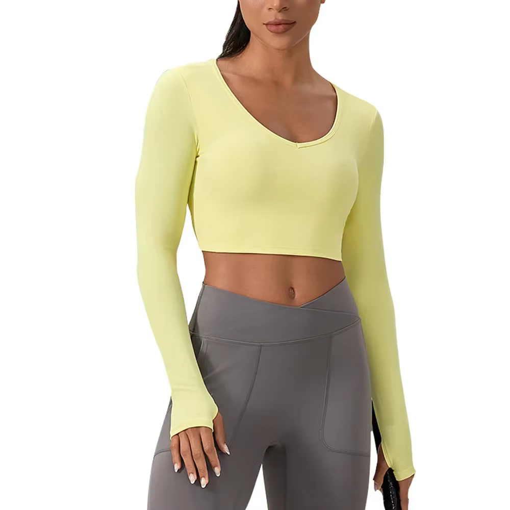Vêtements de Yoga pour femmes, chemise serrée à manches longues avec coussinets de poitrine, beau dos croisé, haut de sport, séchage rapide, vêtements de course et de Fitness