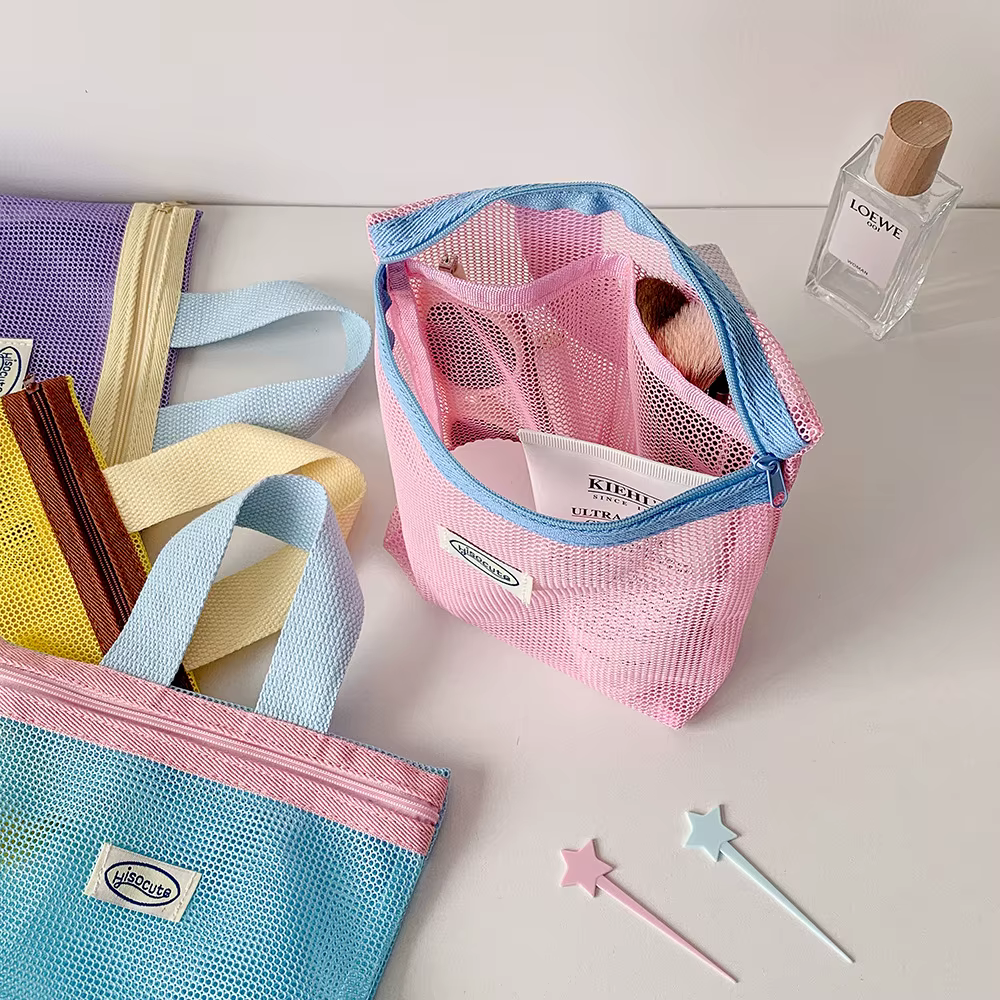 Sac à main en maille, sac de maquillage, pochette de maquillage pour femmes, sac de lavage Portable, sac de plage, clé Mobile, sacs de rangement pour petits articles, organisateur