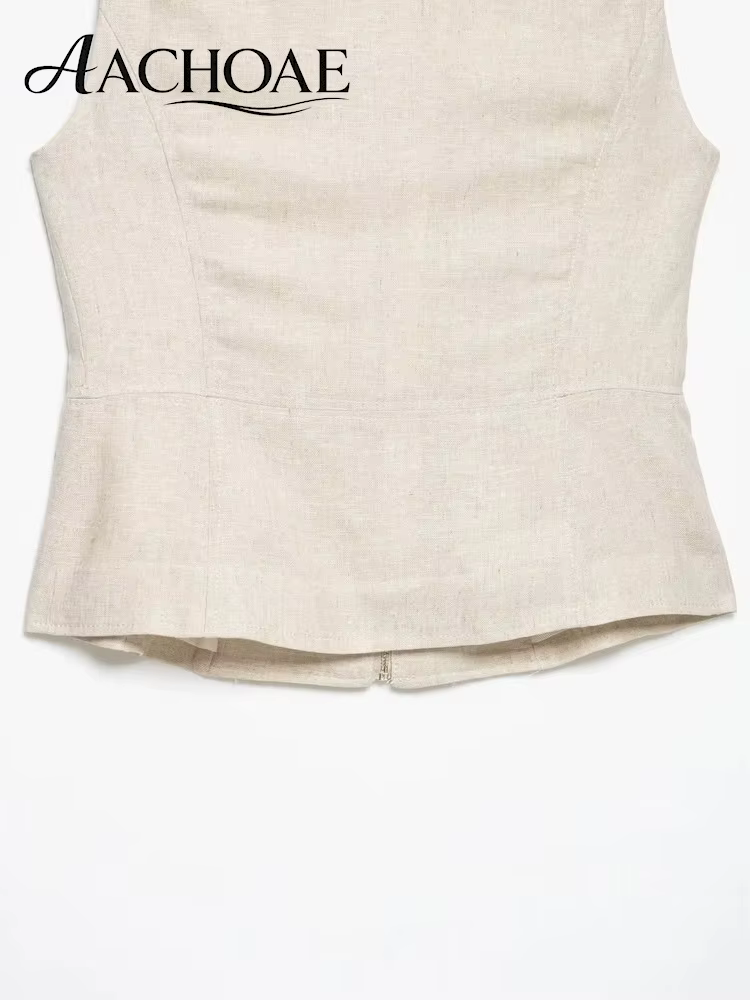 AACHOAE – gilet sans manches en mélange de lin pour femmes