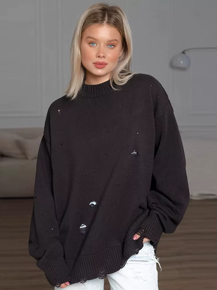 Pull tricoté en détresse pour femmes
