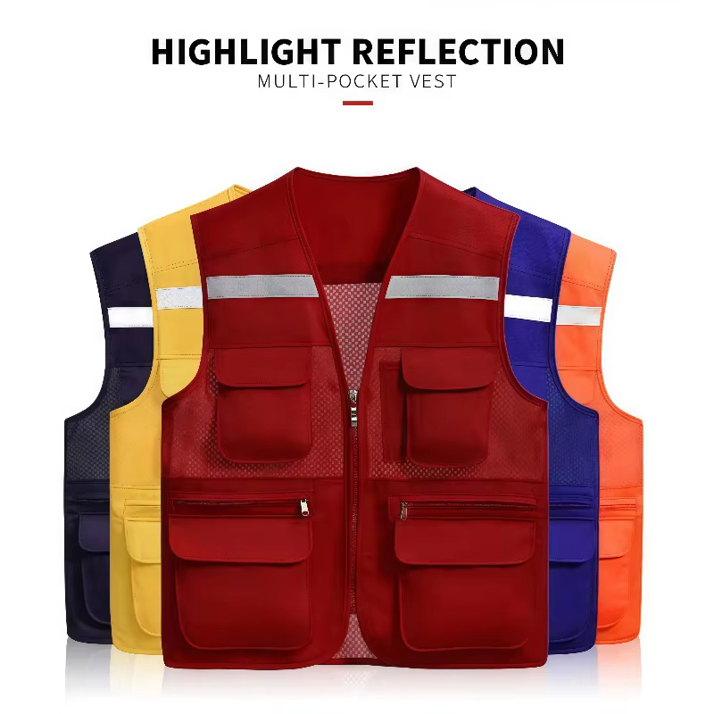 Logo personnalisable travail en plein air pêche voyage Photo gilet maille gilet multi-poches travail double couche respirant gilet publicitaire