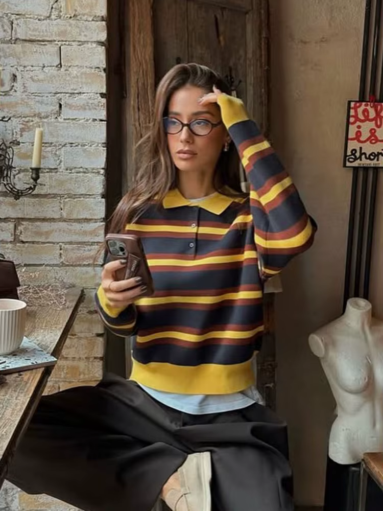 HH femmes tendance décontracté rayé tricoté pull