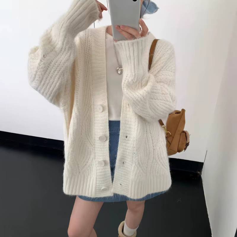 Manteau Cardigan tricoté Long à col en v, chaud et paresseux, manteau pull pour femme, automne et hiver