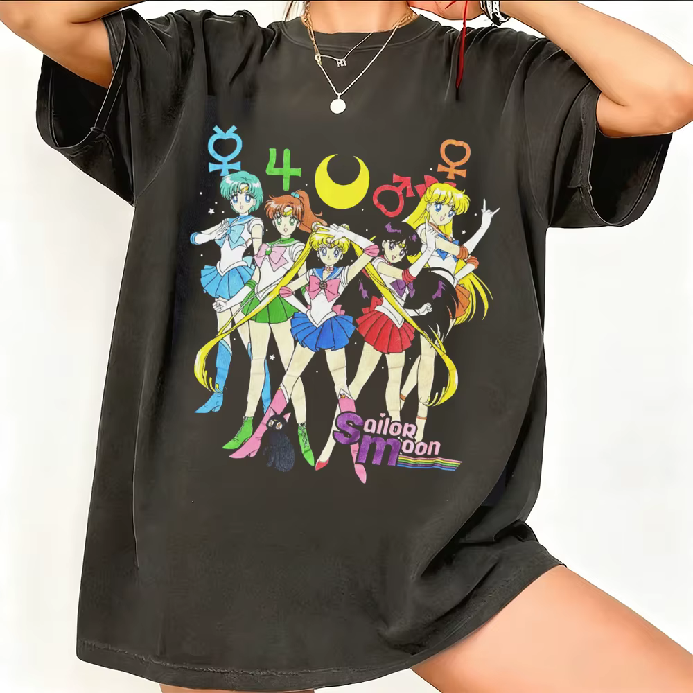T-shirt graphique rétro Sailor Moon années 90, style anime, en coton, pour homme et femme, streetwear décontracté, tendance, manches courtes, couple, hip hop