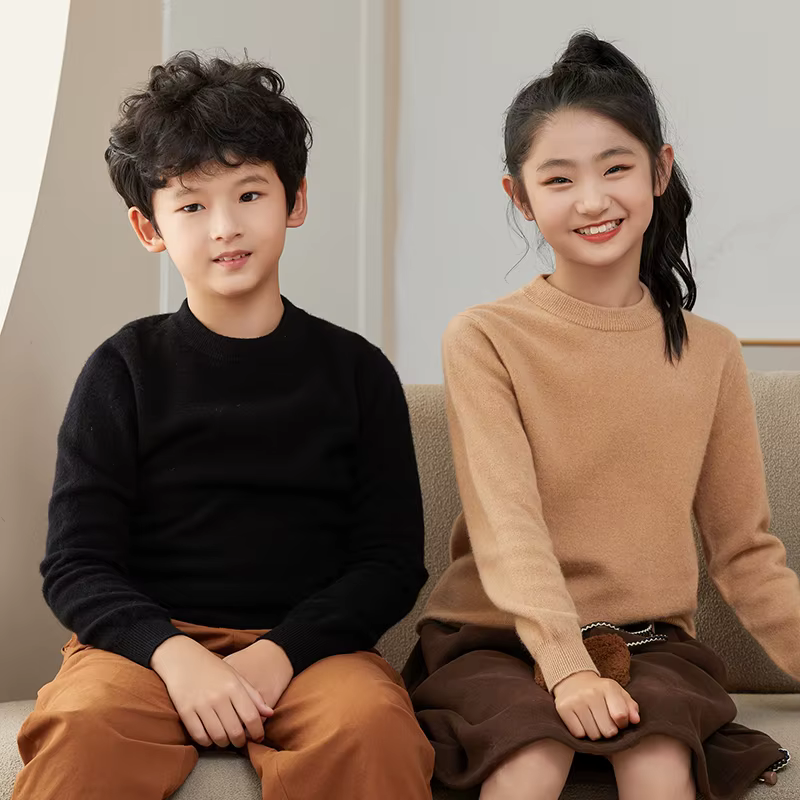 Pull en laine mérinos 100% pour enfants, pull épais et chaud en cachemire à manches longues et col rond, pour garçons et filles, automne et hiver