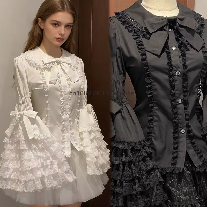 Chemisier en dentelle blanc et noir style victorien pour femme