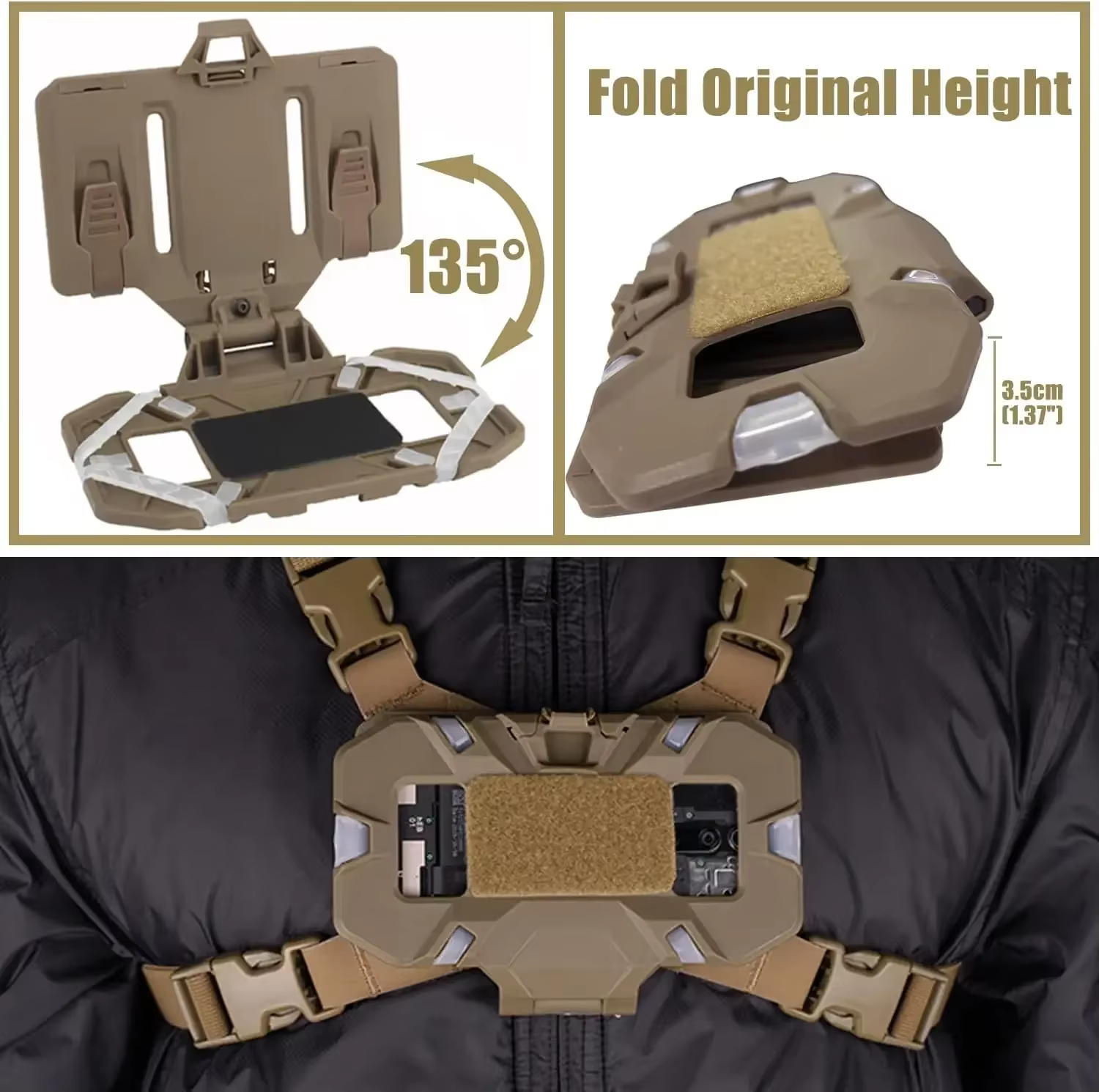 Nouveau support de téléphone pour gilet tactique, plaque de téléphone portable pliable, support Molle pour écran 4.7 "-6.7"
