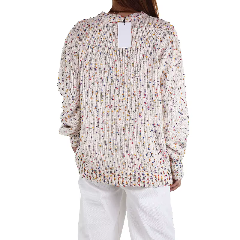 Pull tricoté pour femme, crochet à pois colorés, col rond, automne et hiver