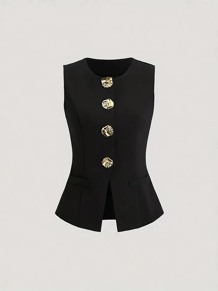 Nouveau grande taille solide bouton en métal mince haut sans manches élégant