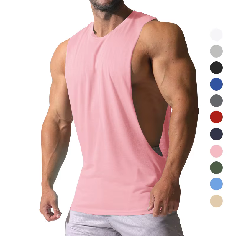 Gilet d'été pour homme à épaules larges, couleur unie, sportif, avec grandes fentes latérales, coupe ample, sans manches