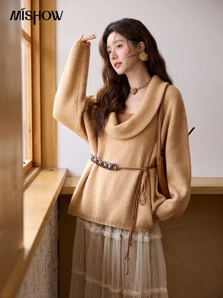 MISHOW femmes Orange pull 2025 hiver Style français luxe ample à manches longues