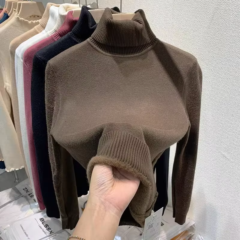 Pull chaud épais doublé de polaire pour femme