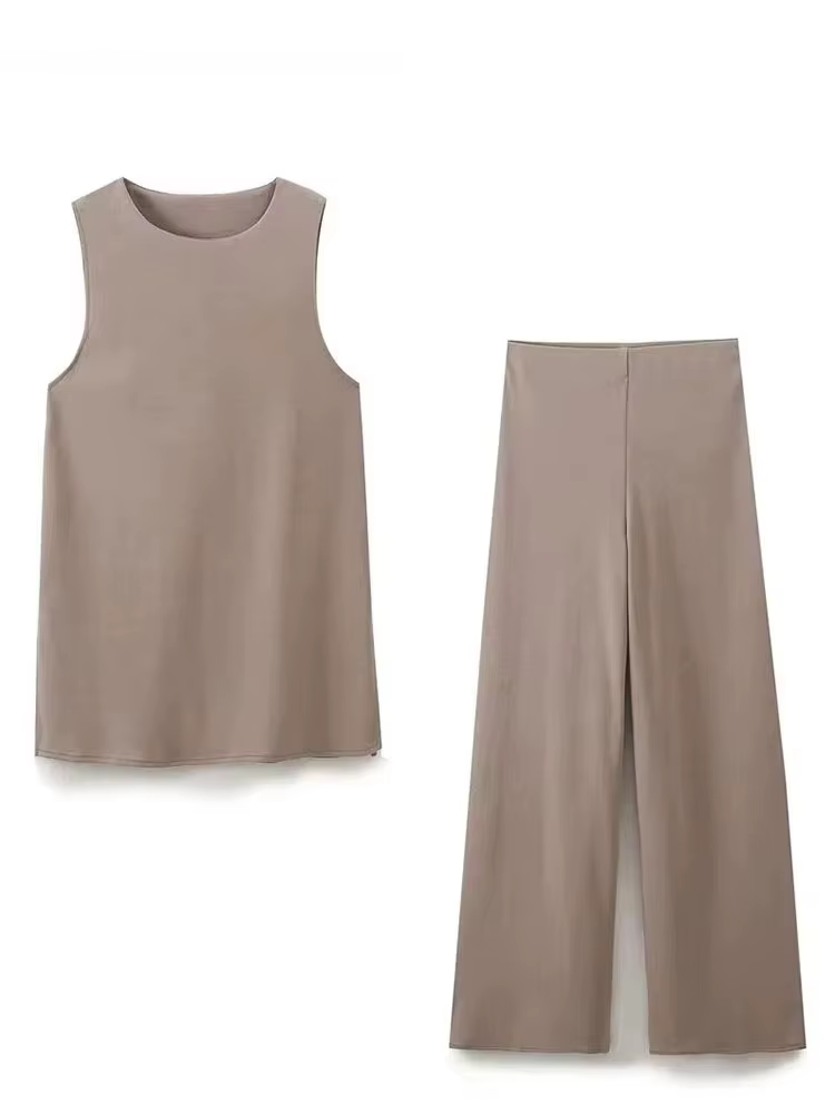 HH 2025 été femmes gilet pantalon ensembles col rond sans manches T-Shirt taille élastique pantalon ample décontracté femme Vintage solide costume