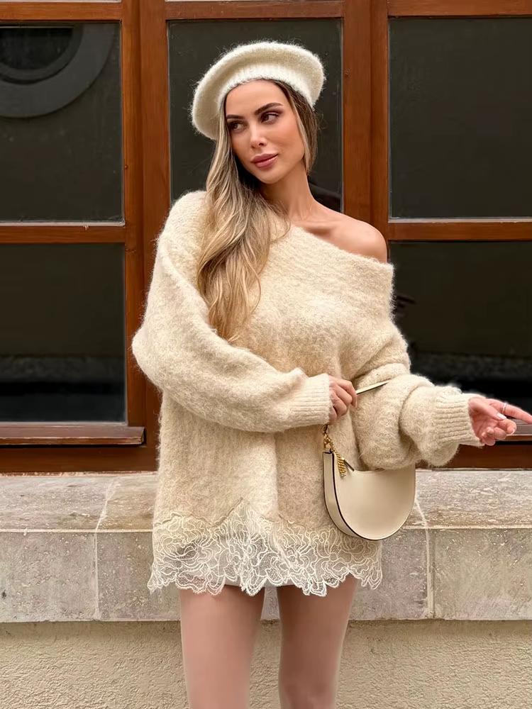Pull-over Printemps Uni à Col Unique pour Femme