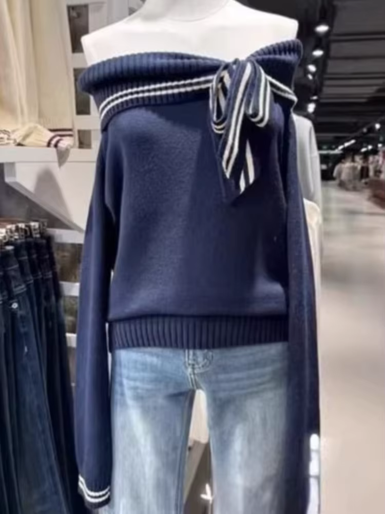 Pull à nœud papillon épaules dénudées pour femme