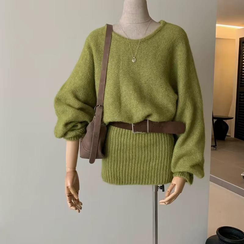 Robe pull française à épaules dénudées pour femmes