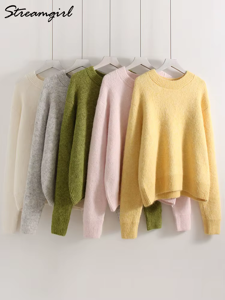 Pull jaune moelleux ample et décontracté pour femmes automne-hiver confortable et élégant
