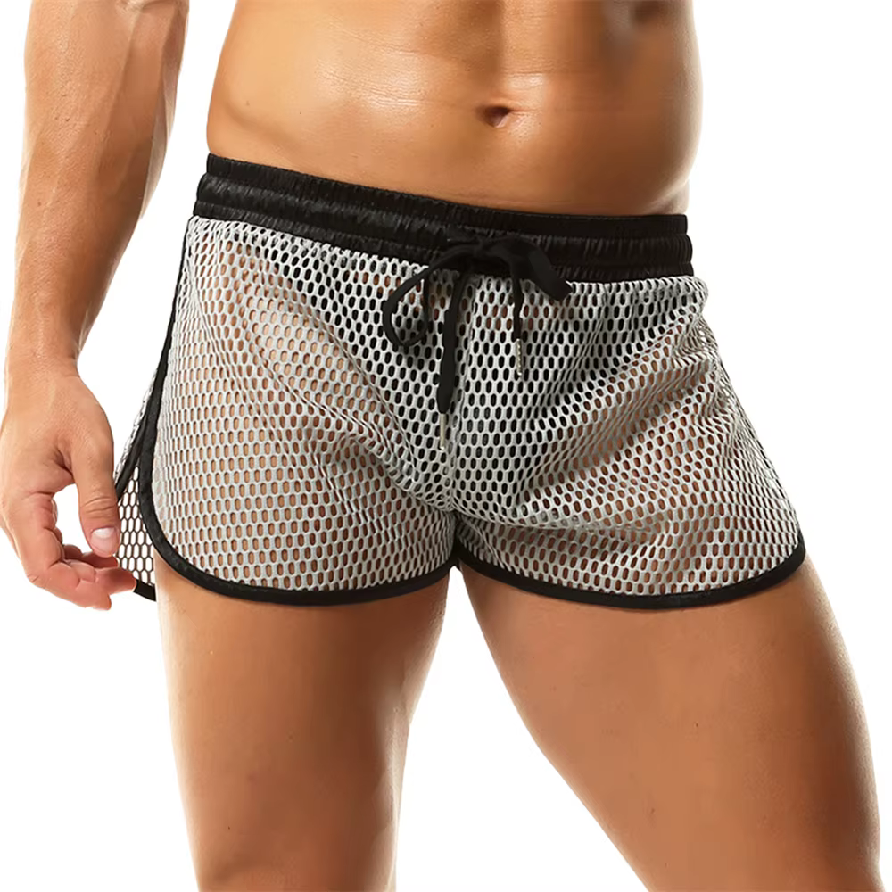 Shorts de sport pour hommes en maille respirante avec fentes latérales, style décontracté, coupe ample, pour la musculation, la course, la plage et la natation