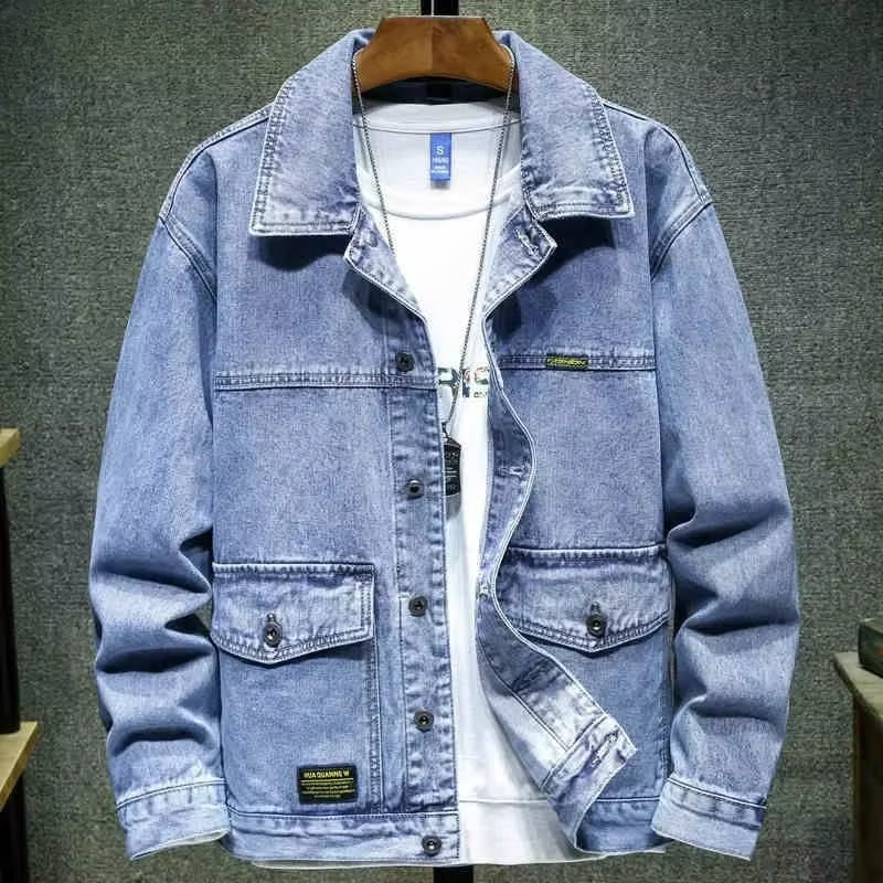 Vestes en jean cargo pour hommes, manteau en jean noir, vêtements à bas prix, tissu à bord, designer élastique, style coréen G, automne