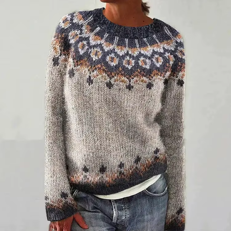 Nouveau pull femme col rond couleur-blocage ample mode