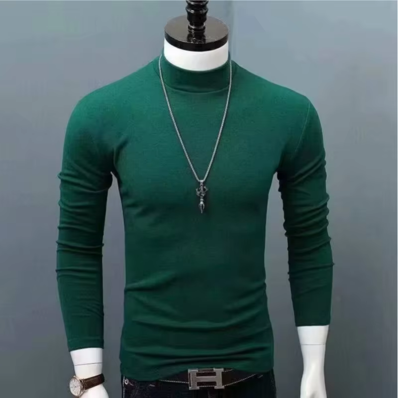 T-shirt à col montant pour homme, coupe ajustée, mode automne-hiver 2026, en coton respirant à manches longues, très élastique, décontracté, pull.