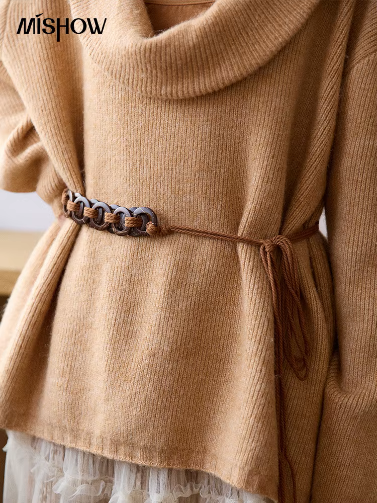 MISHOW femmes Orange pull 2025 hiver Style français luxe ample à manches longues
