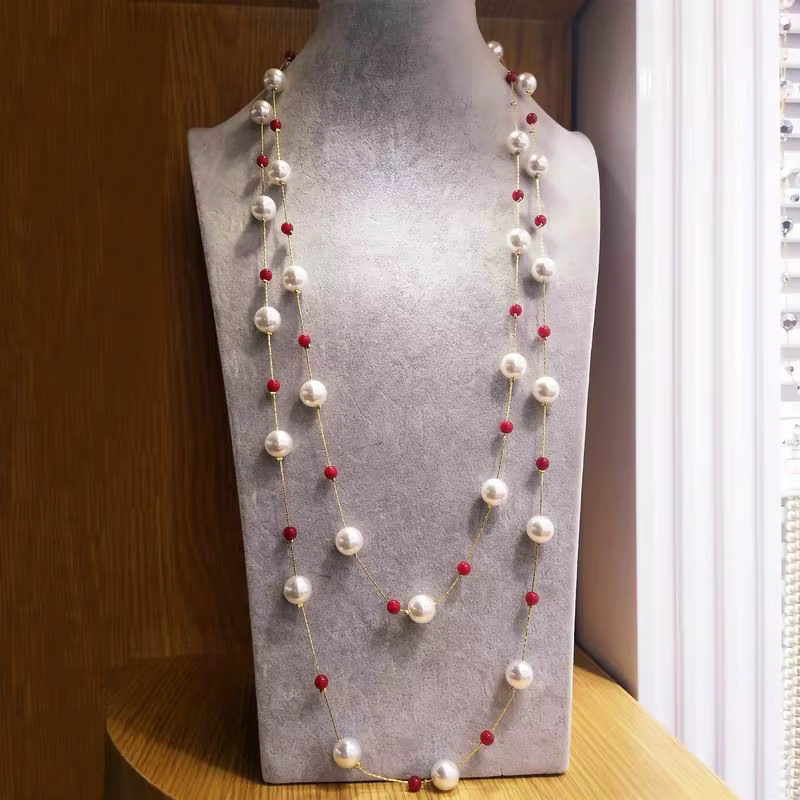 Collier de perles de Simulation multicouches pour femmes, longue chaîne de pull, nouveaux bijoux à la mode