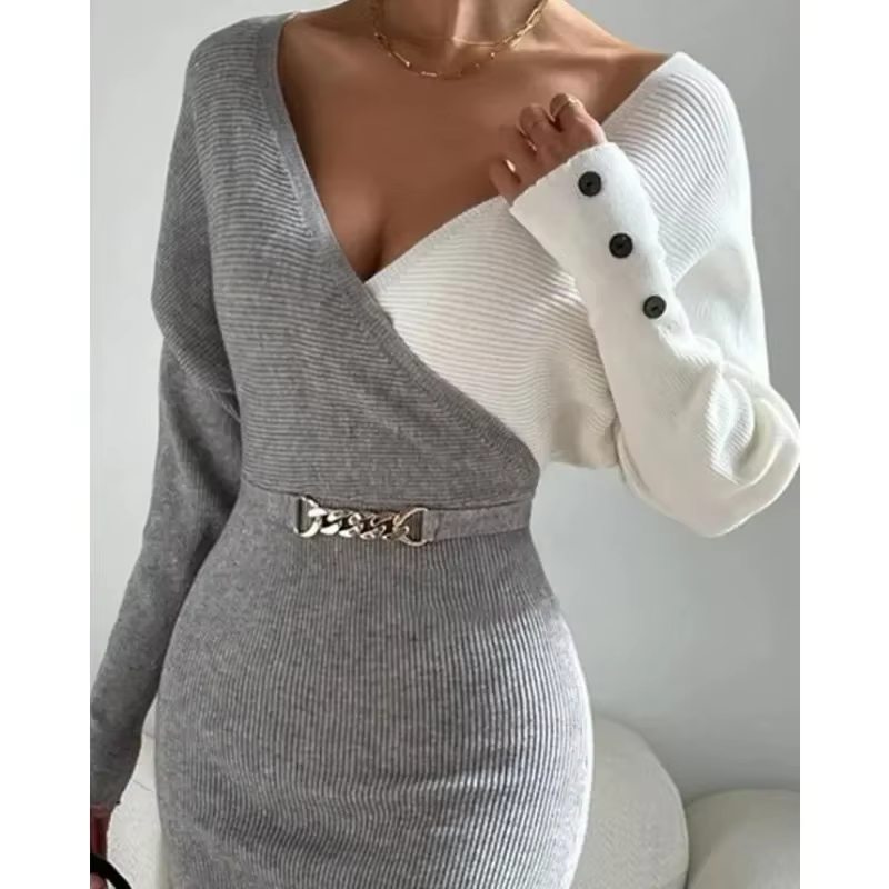 Robe pull taille haute pour femme