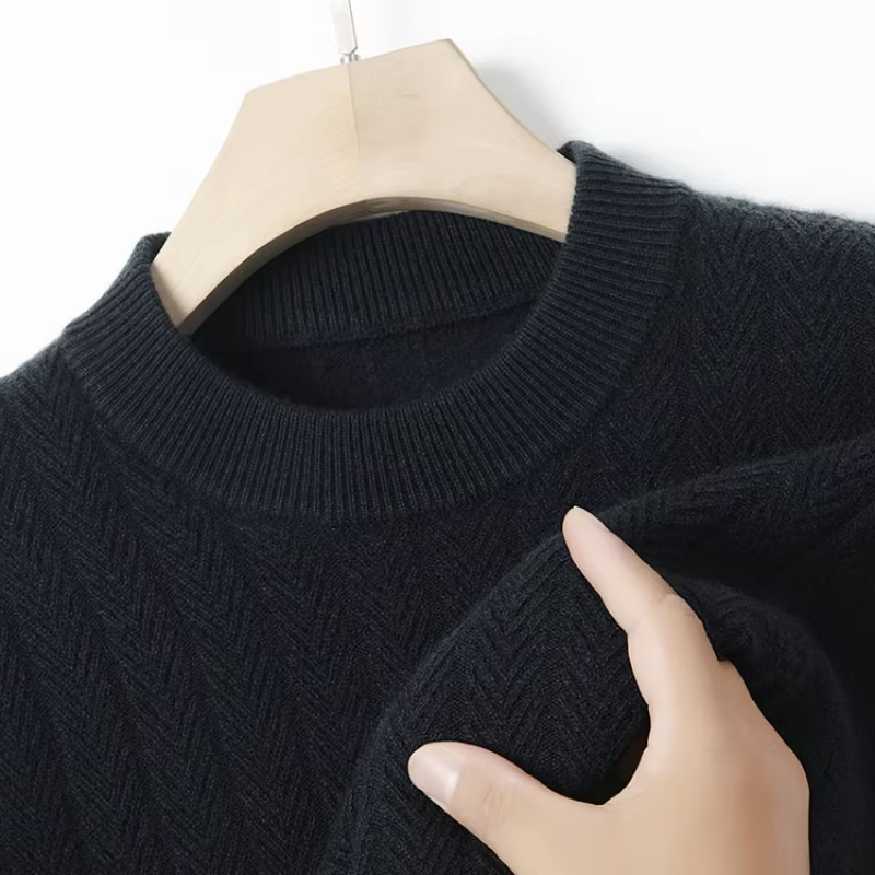 Pull 100% laine de haute qualité pour hommes, pull d'affaires décontracté à col rond, chaud et doux, 420g