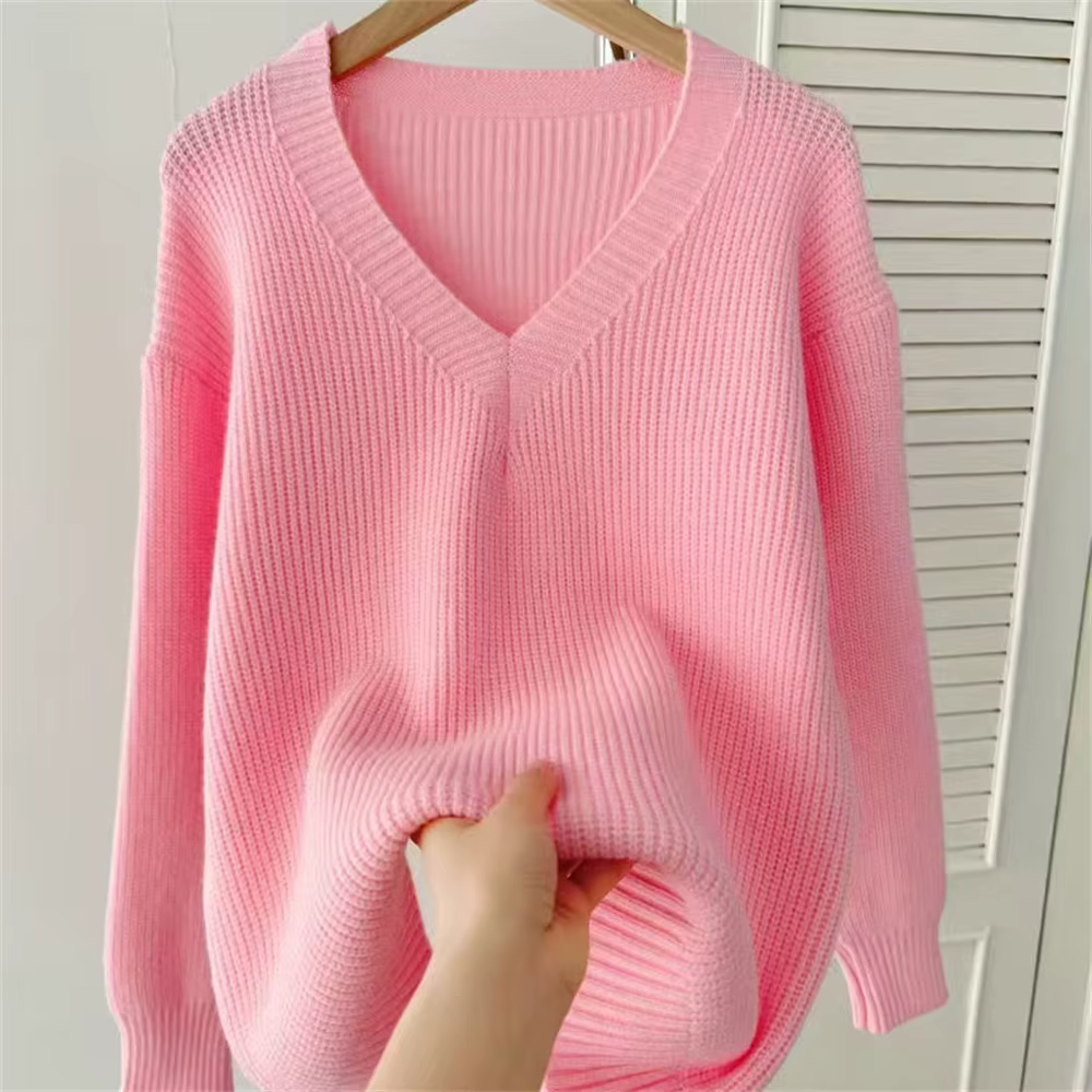 Pull en tricot à col en V pour femme