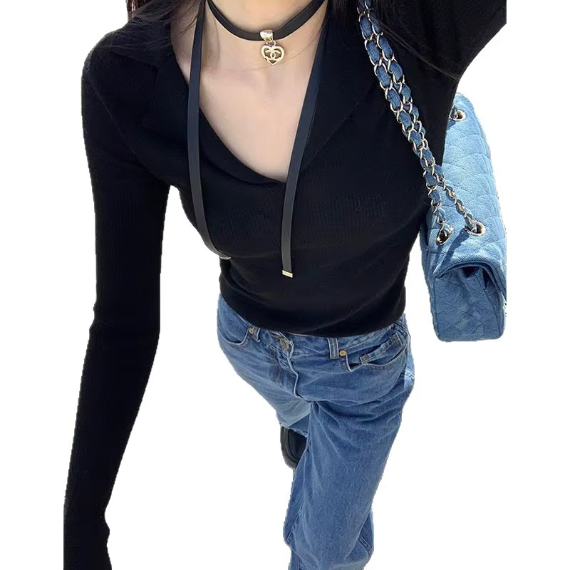 Pull à manches évasées et col POLO pour femme