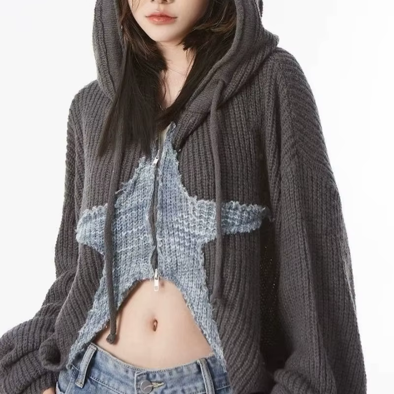 Design rétro doux, pull Cardigan étoile courte