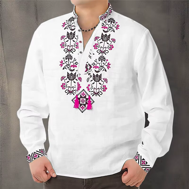 Chemise Cardigan Homme à Boutons Décontractée Simple Confortable Matière Douce Nouveau Motif Floral HD Personnalisé Manches Longues