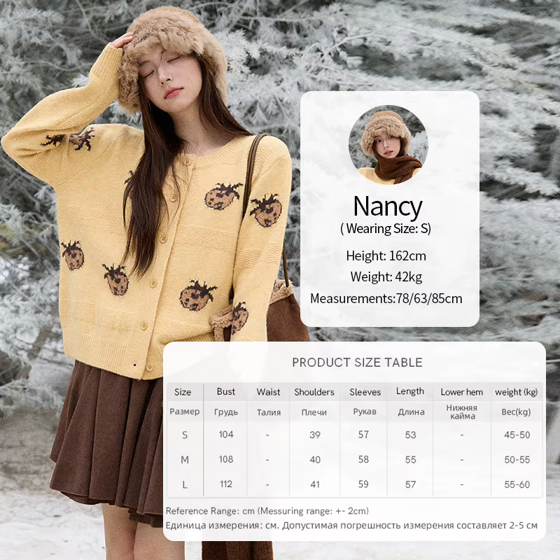 MISHOW Cardigan femmes 2025 automne hiver mode Fuuny ananas Jacquard col rond simple boutonnage pull femme MXE87Z2752