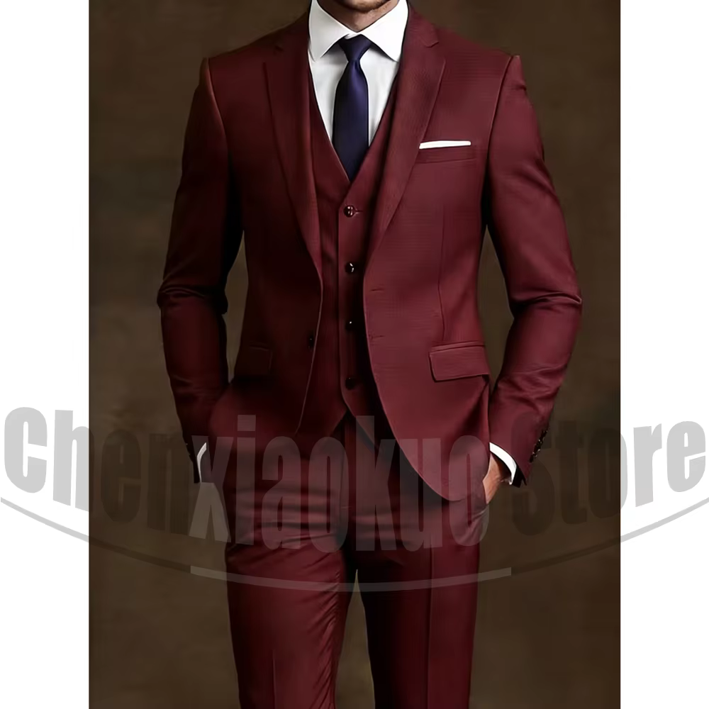 Costume chic pour homme 3 pièces, blazer à revers cranté, gilet et pantalon, tenue formelle pour affaires, mariage, soirée, smoking, tenue élégante décontractée pour gentleman