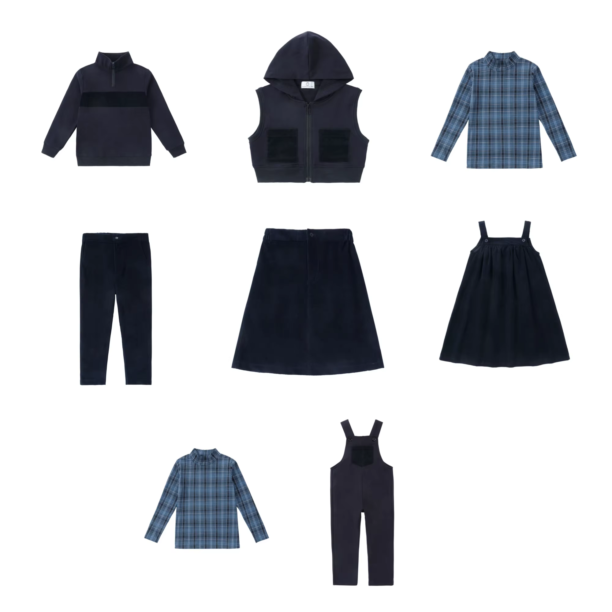 AP 2025 AW collection velours côtelé bleu marine enfants filles garçons pull robe jupe famille correspondant vêtements