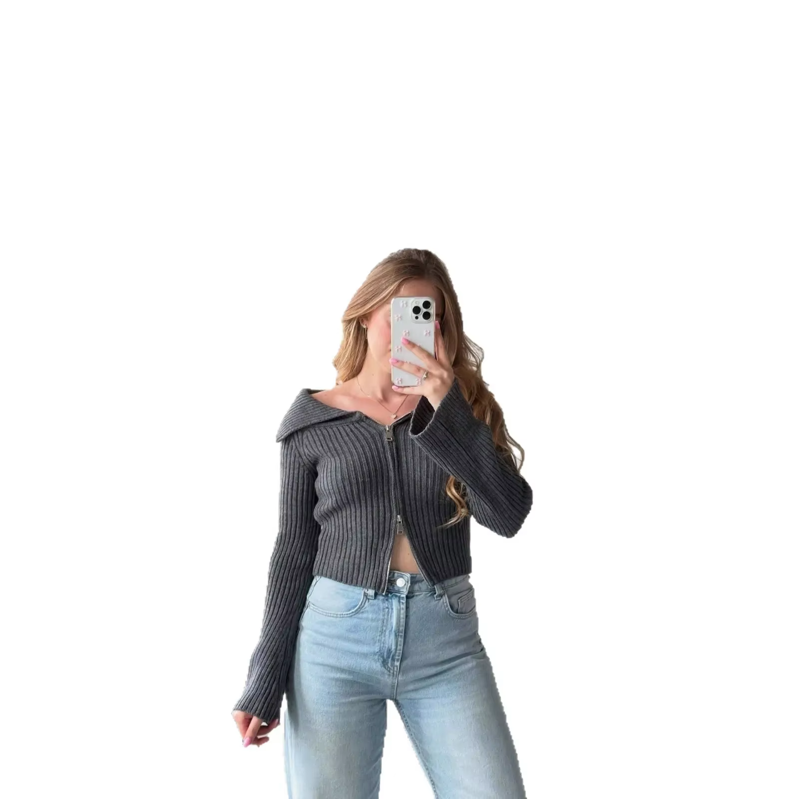 Pull court asymétrique épaule dénudée pour femme
