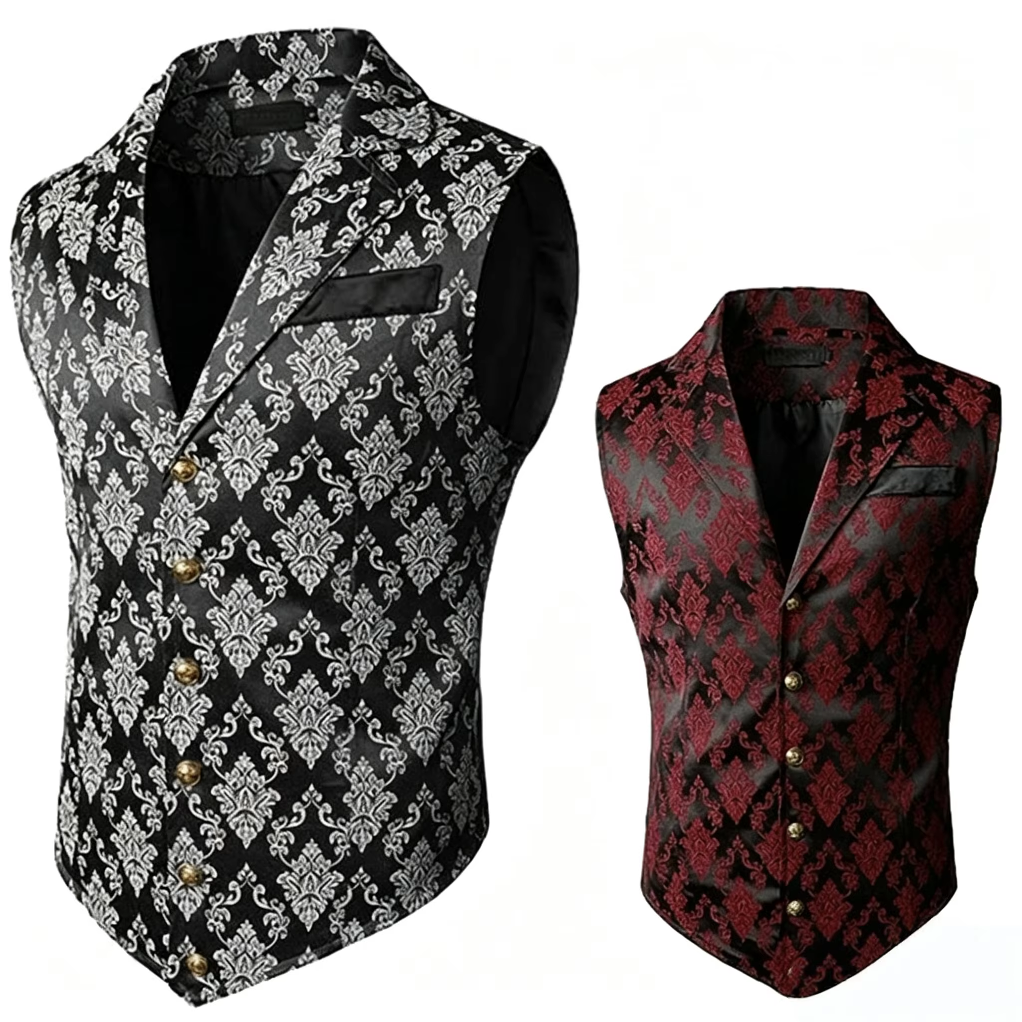 Gilet de Costume Vintage Jacquard pour Homme, Style Steampunk Gothique, Simple Boutonnage, Veste sans Manches Formelle pour Affaires et Mariages