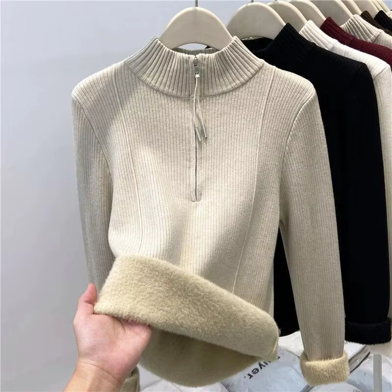 Pull demi-col roulé à fermeture éclair avec doublure polaire