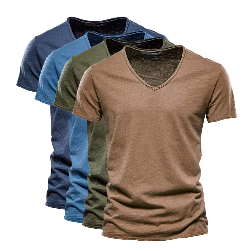 10 couleurs 100% coton hommes T-shirt col en v Design de mode coupe ajustée solide T-shirts hommes hauts T-shirts à manches courtes T-shirt pour hommes