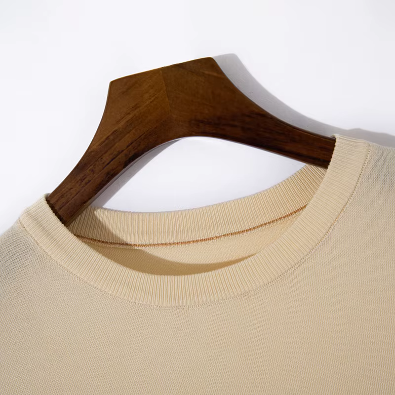 Pull classique en tricot pour homme, mélange de soie et de laine, col rond, t-shirt rayé à manches courtes, vêtements de haute qualité