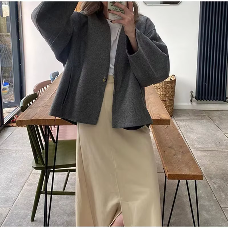 Cardigan à col en V, manteau à bouton unique, mode européenne et américaine 2025, manteau décontracté ample pour femmes